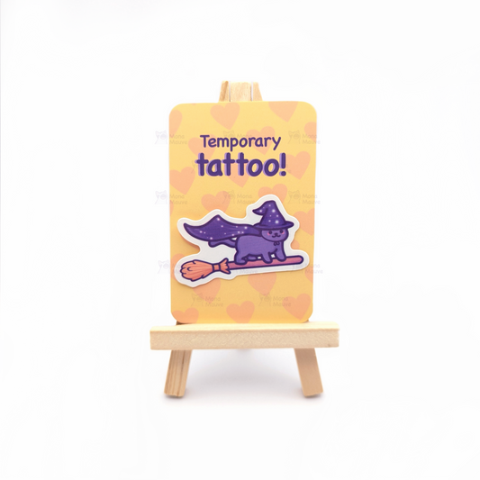 Cute Witch Cat Temporary Tattoo