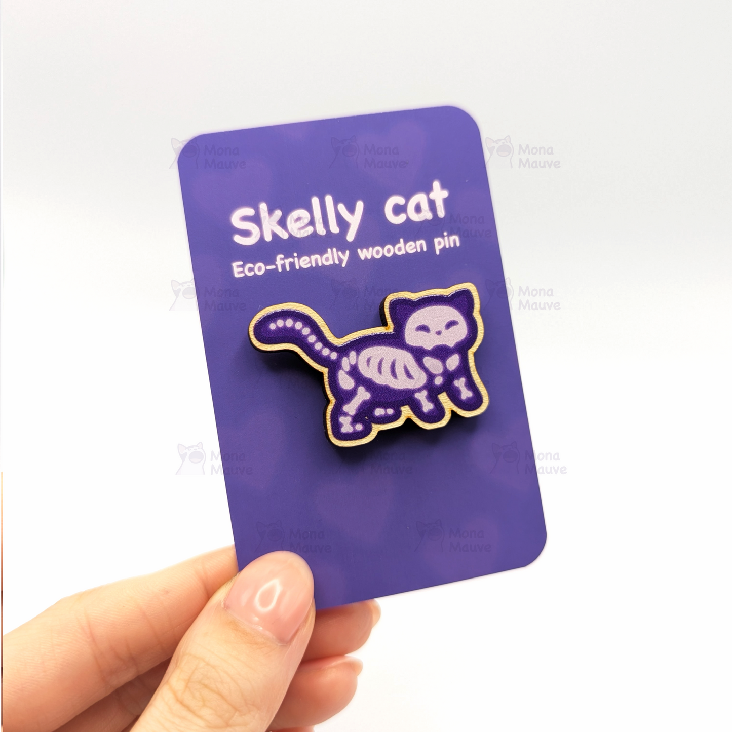 Skelly Cat Pin Badge | Cute Halloween Wooden Pin