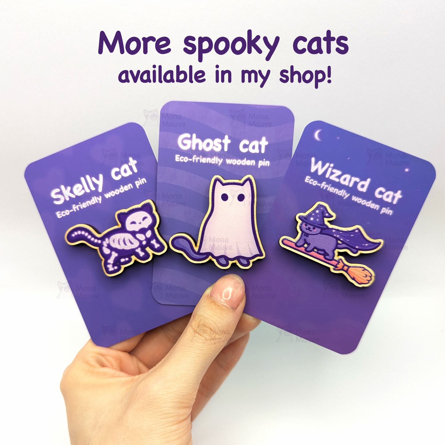 Skelly Cat Pin Badge | Cute Halloween Wooden Pin