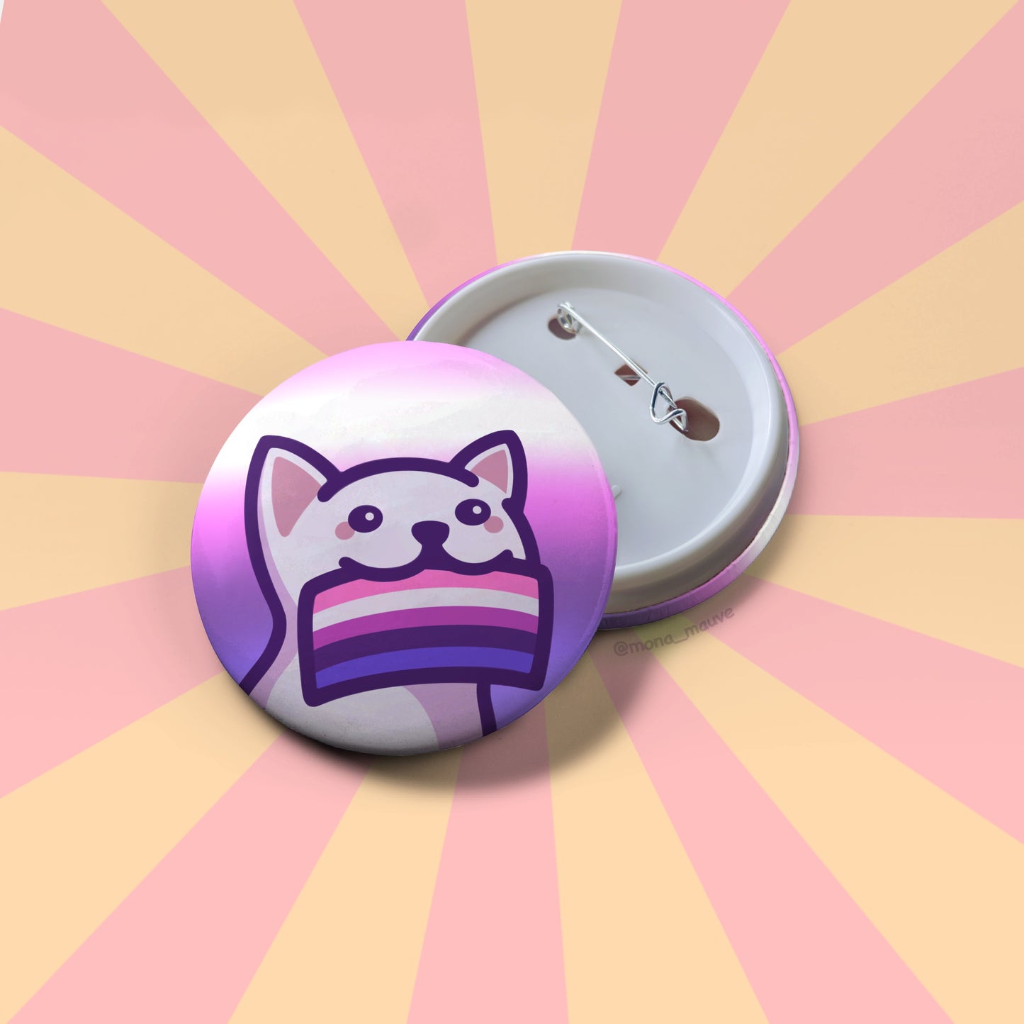 Genderfluid Pride Button Badge | Cute Cat Holding a Genderfluid Pride Flag
