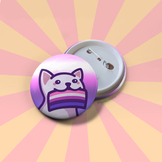 Genderfluid Pride Button Badge | Cute Cat Holding a Genderfluid Pride Flag