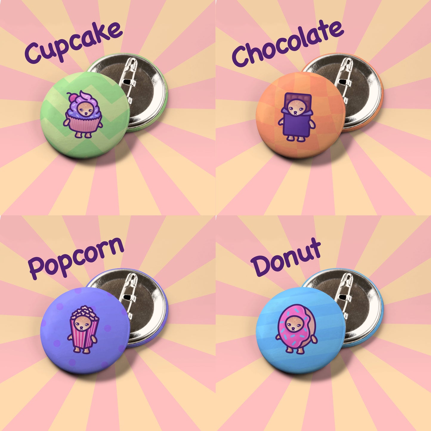 Snack Cat Button Badge | Funny Round Button Pin for Backpack, Beanie, Tote Bag