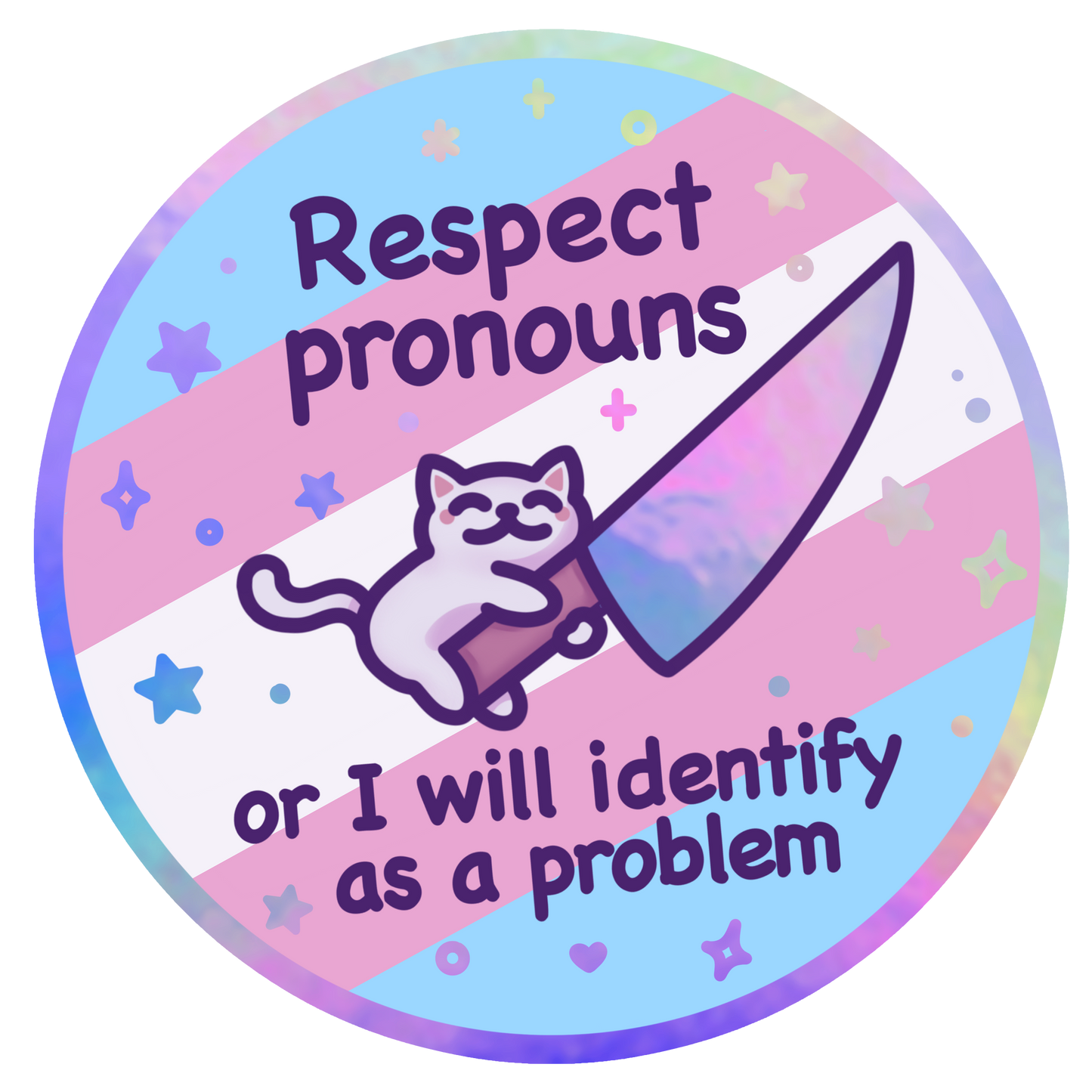 Holographic Respect Pronouns Vinyl Sticker | Trans, Gender Fluid & Non-Binary Pride