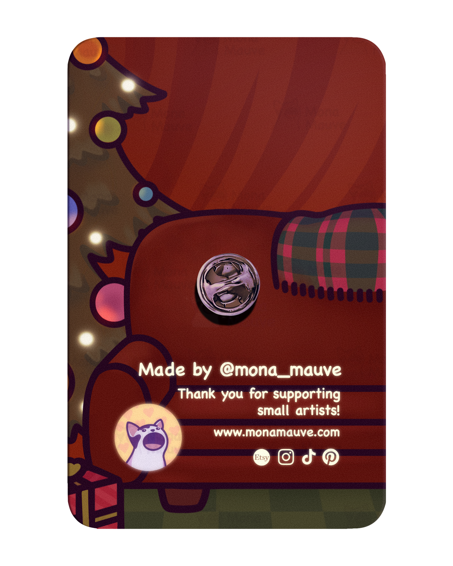 Cute Cat Christmas Wooden Pin