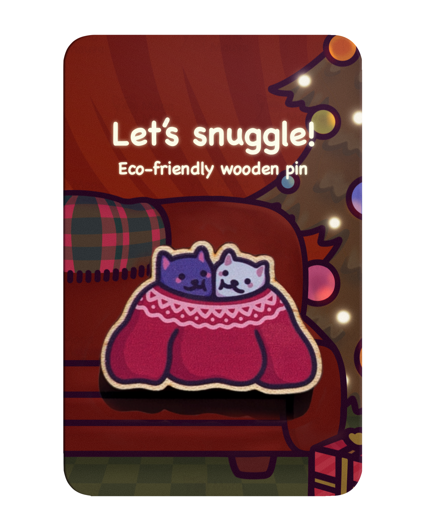Cute Cat Christmas Wooden Pin