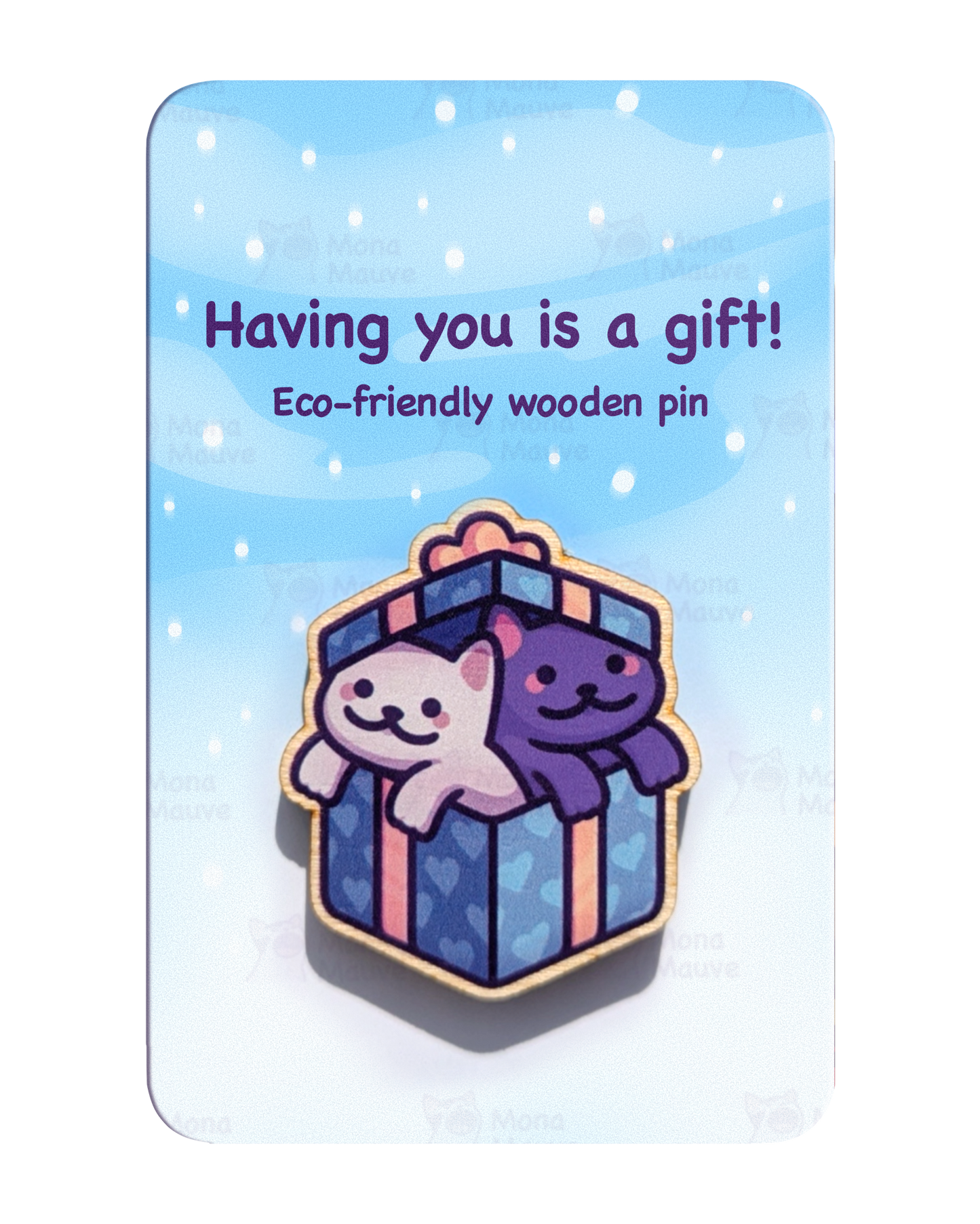 Cute Cat Christmas Wooden Pin