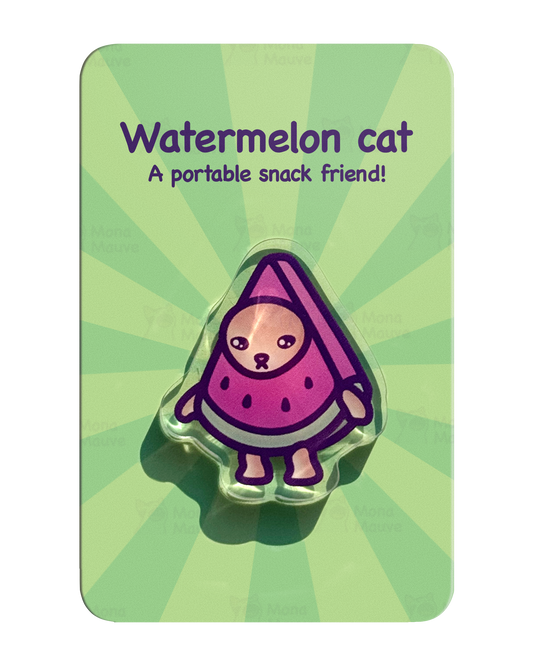 Watermelon Cat Pin | Snack Cats Collection | 40mm Acrylic Badge Butterfly Clutch