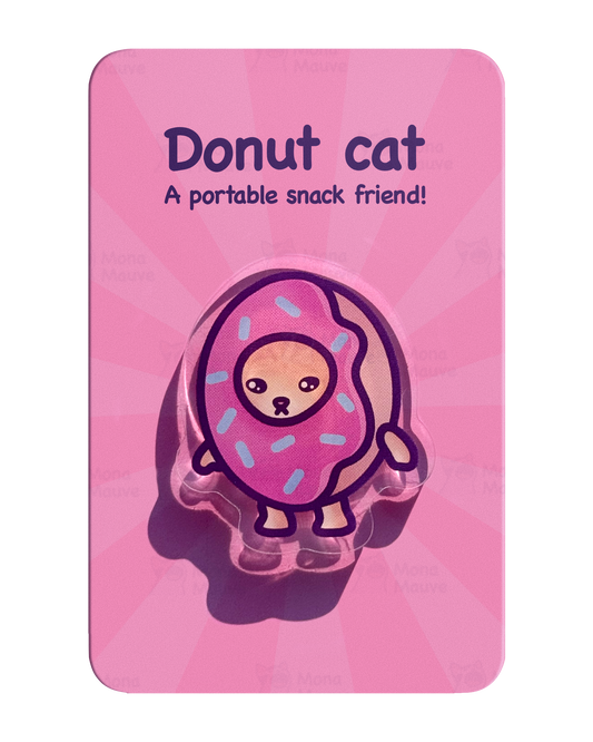 Donut Cat Pin | Snack Cats Collection | 40mm Acrylic Badge Butterfly Clutch
