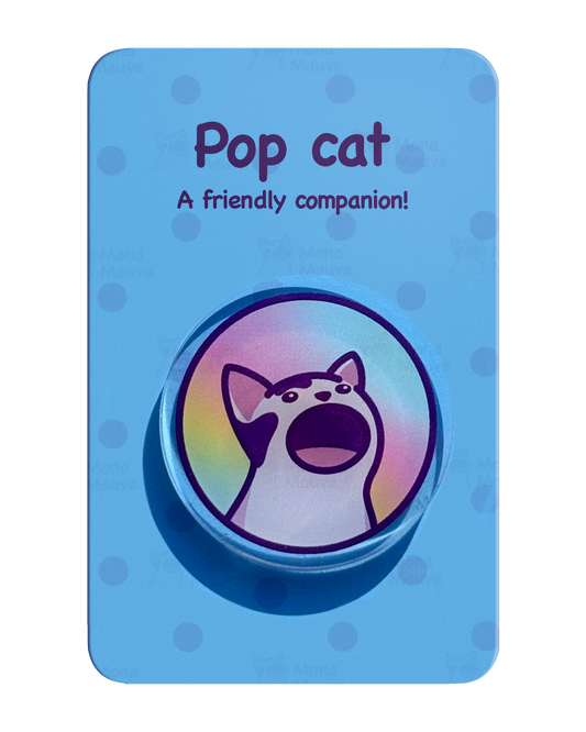 Pop Cat Meme Acrylic Pin | 40mm Acrylic Badge with Butterfly Clutch