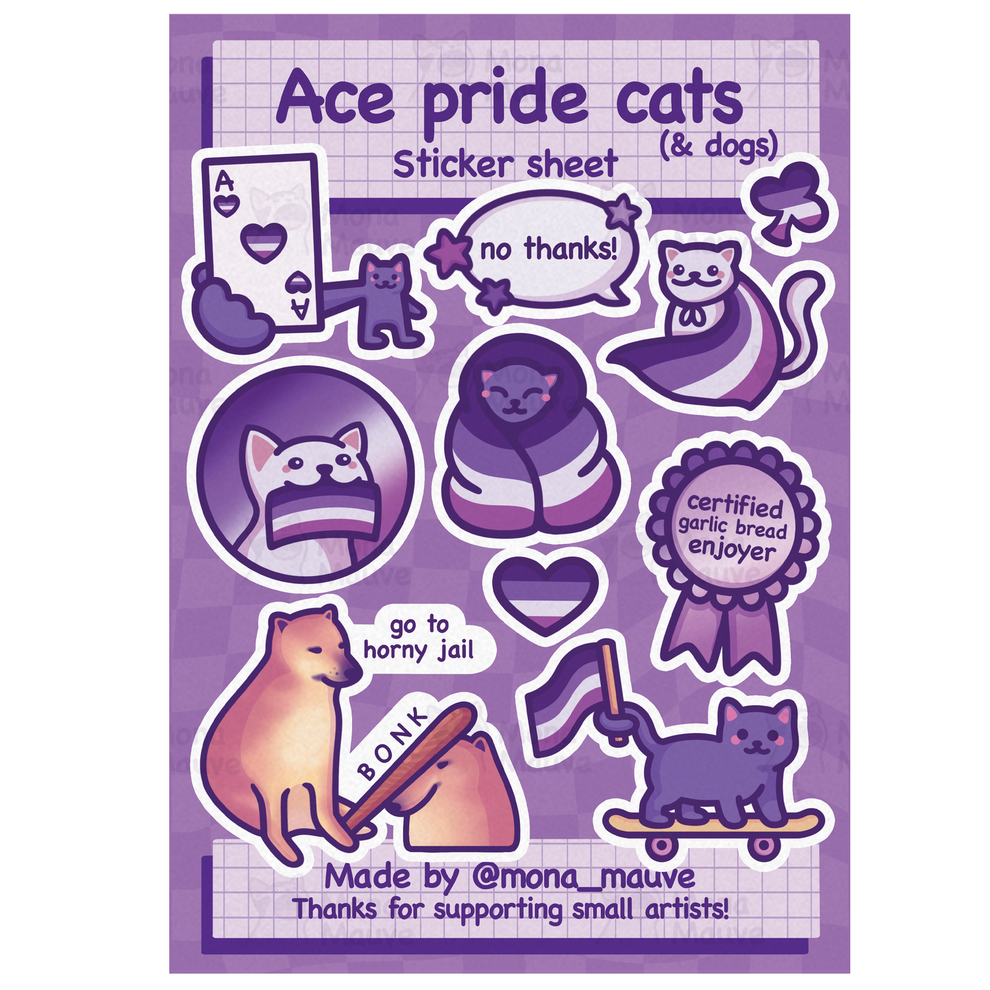 Ace Pride Cats Sticker Sheet | 10 Cute Vinyl Waterproof Stickers