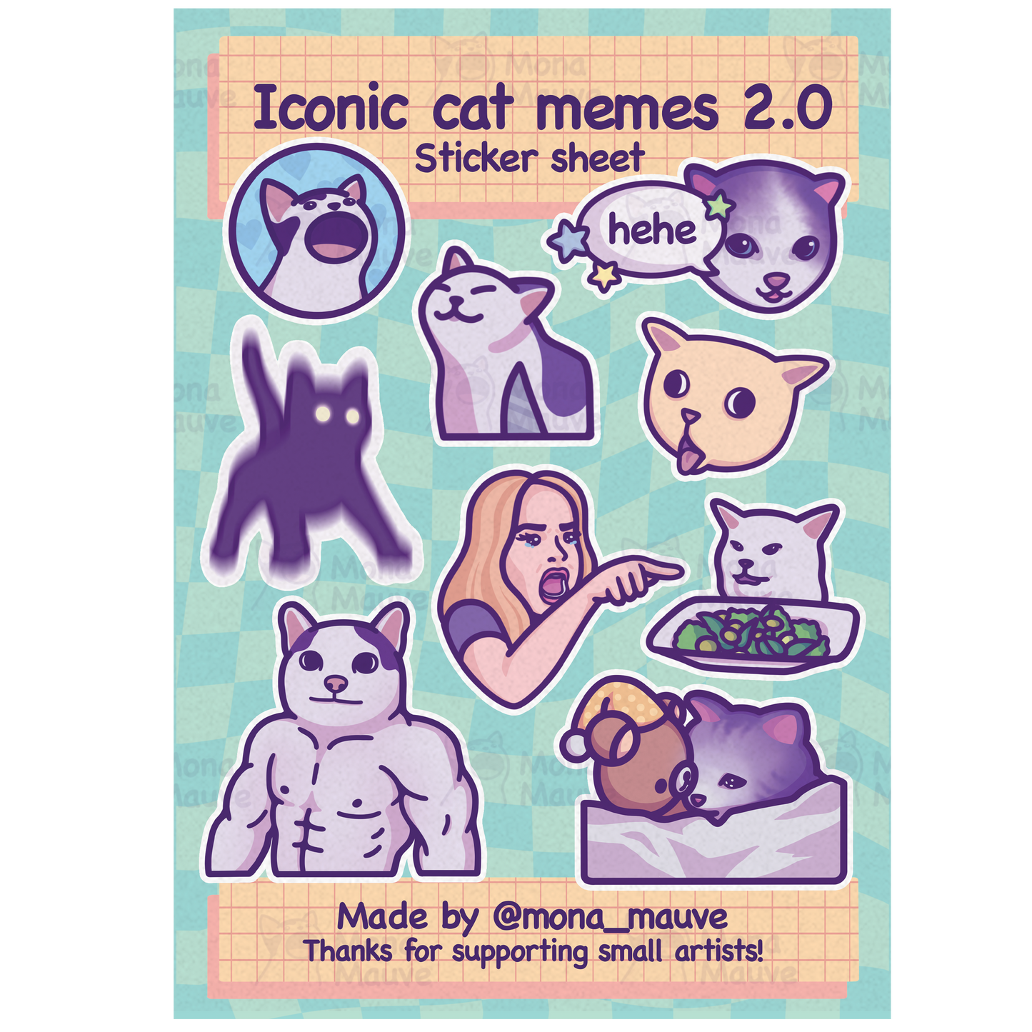 Iconic Cat Memes 2.0 Sticker Sheet | 9 Cute & Funny Vinyl Waterproof Stickers