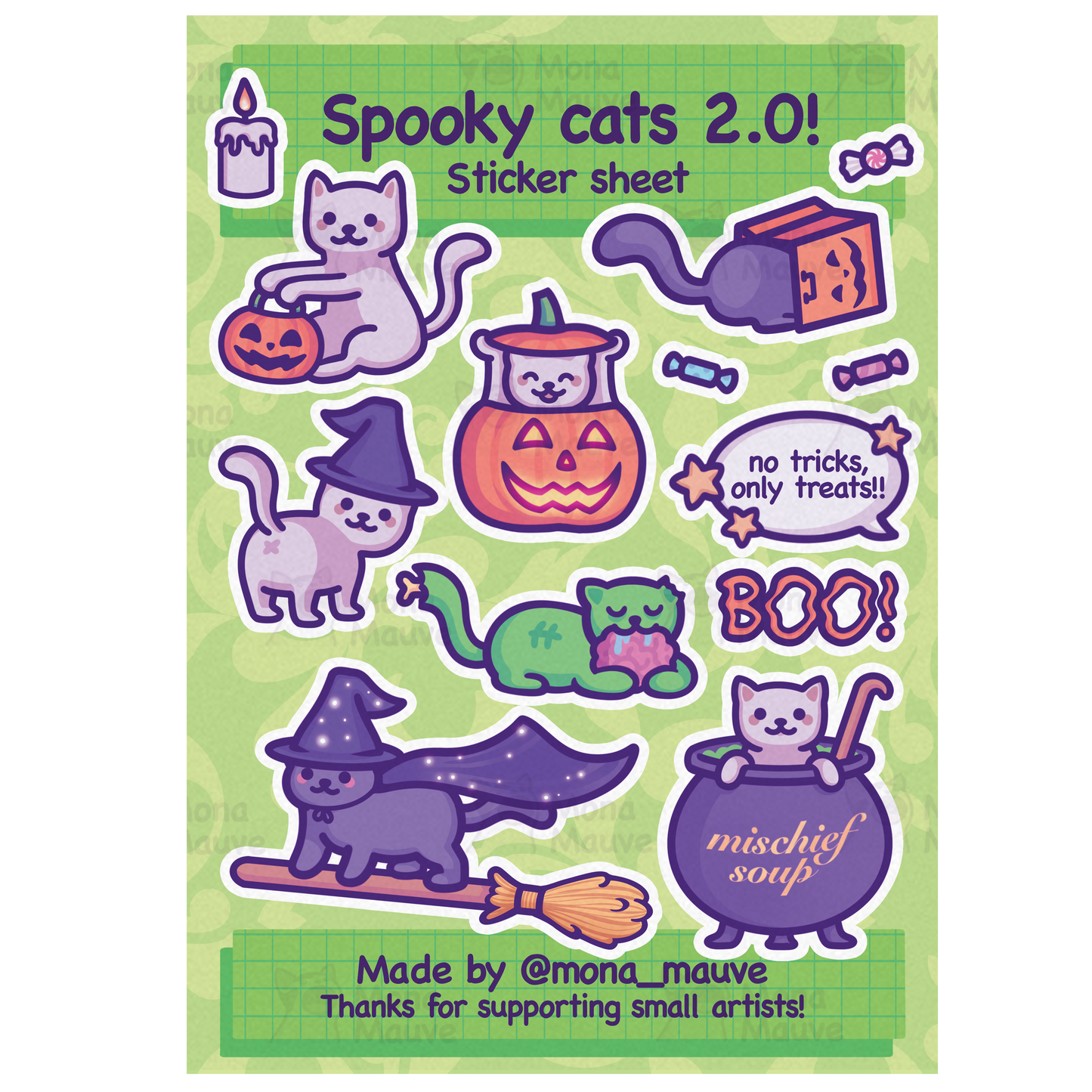 Cute Halloween Sticker Sheet | 13 Spooky Cat Vinyl Stickers