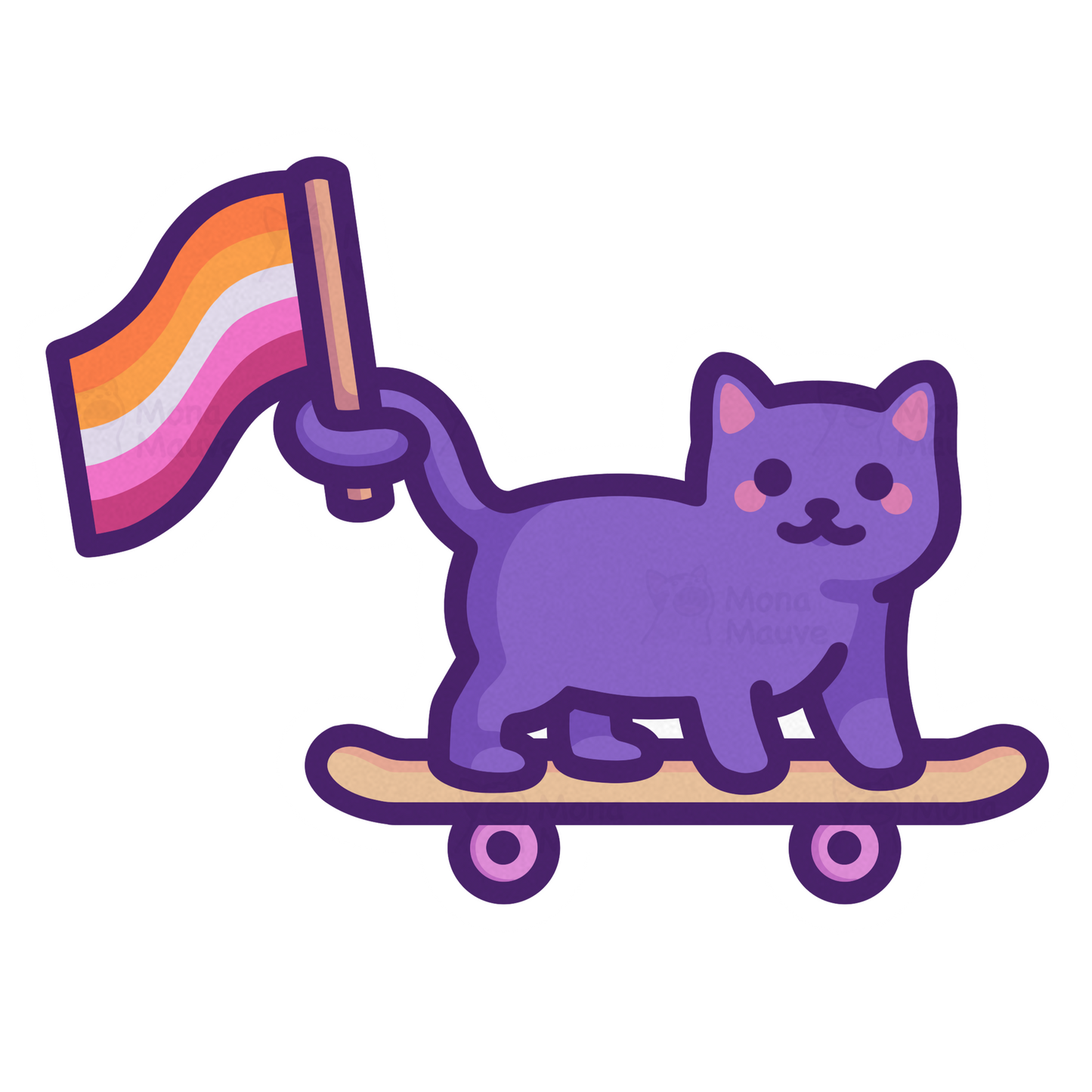 Lesbian Pride Sticker | LGBTQ+ Flag Cat on Skateboard