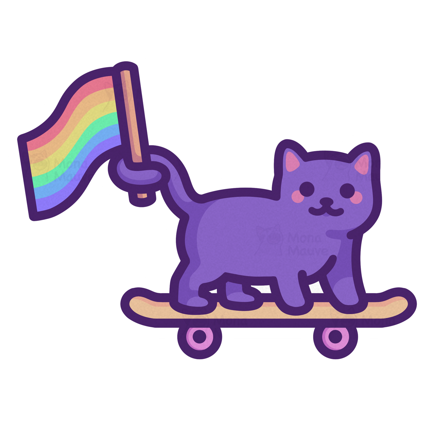 LGBTQ+ Pride Sticker | Rainbow Flag Cat on Skateboard