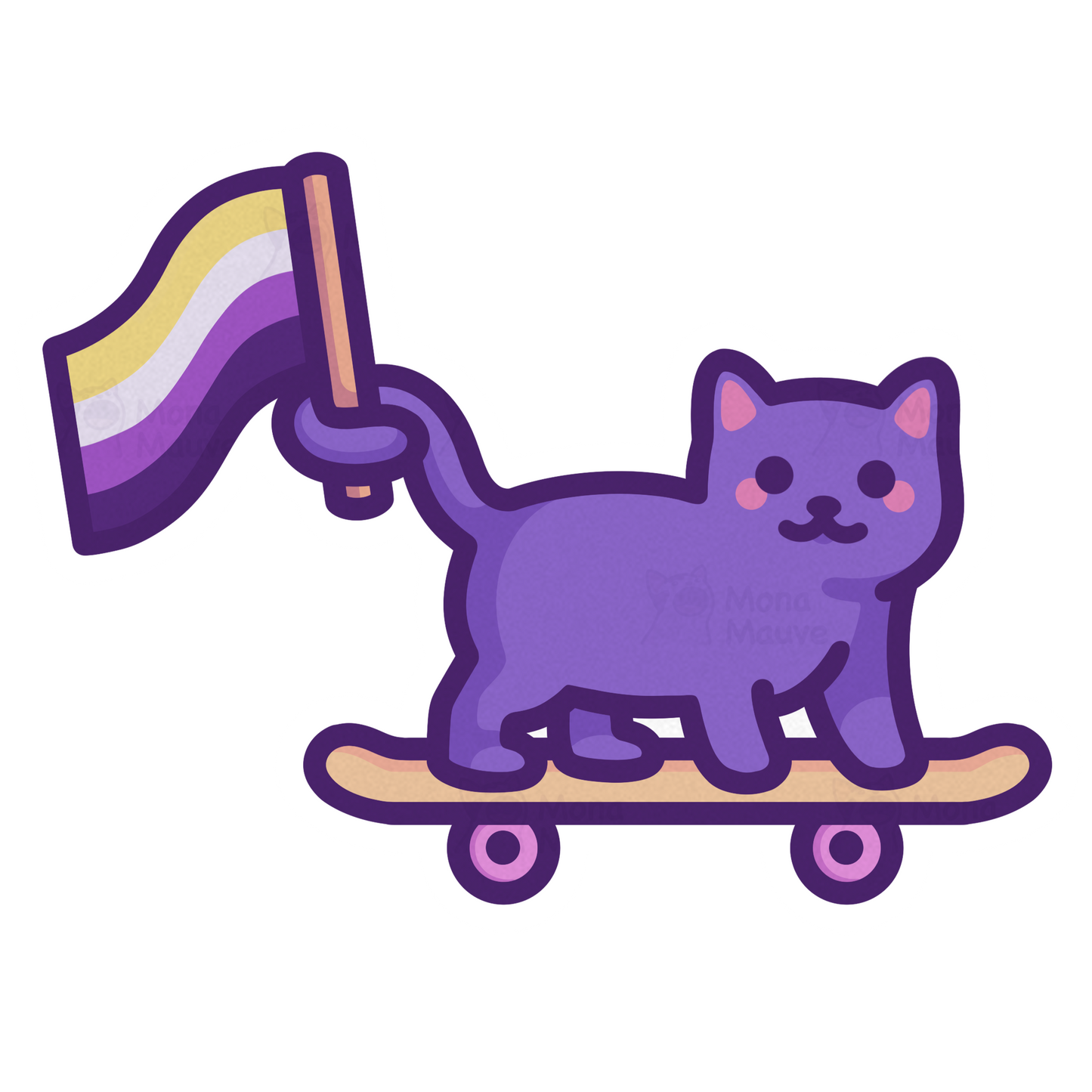 Non Binary Pride Sticker | Enby Flag Cat on Skateboard