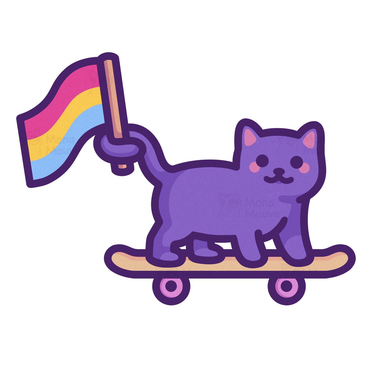 Cute Pansexual Pride Sticker | Cat on Skateboard with Pan Flag
