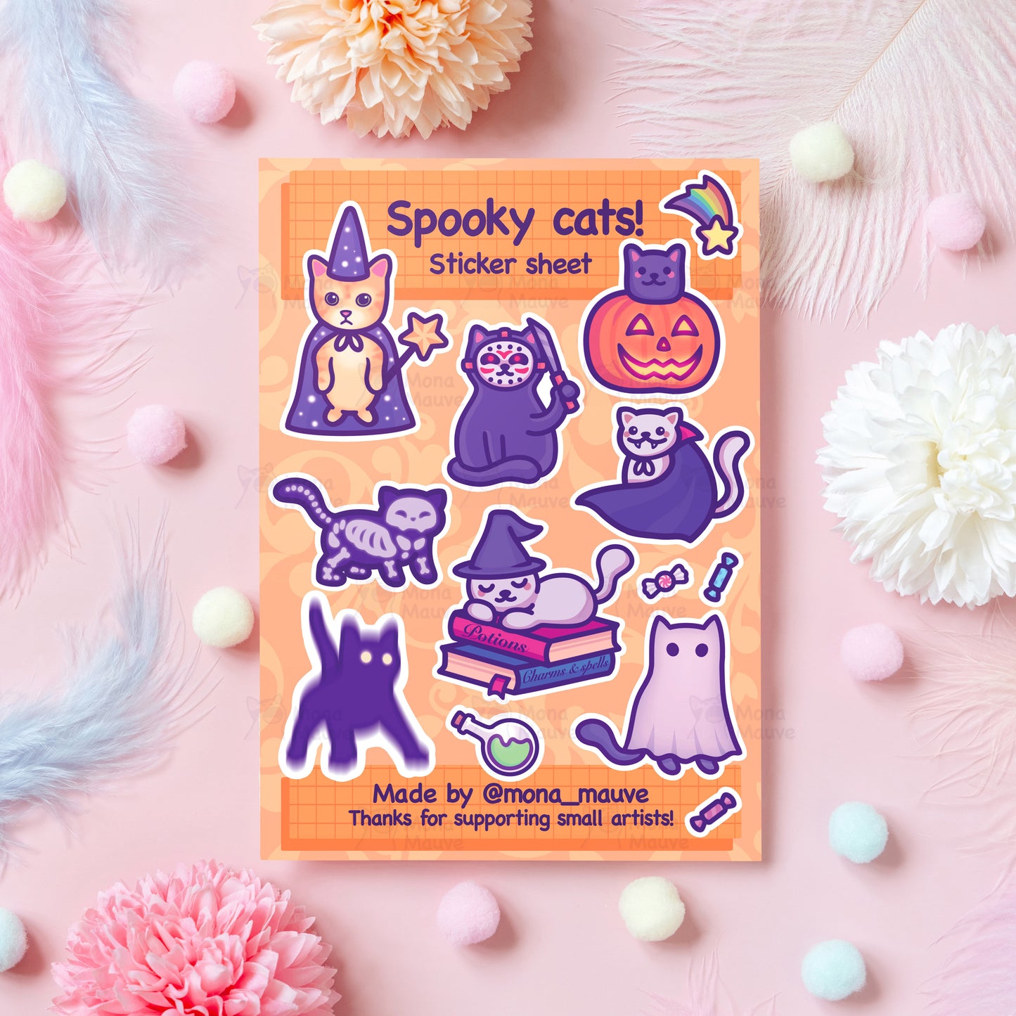 Cute Halloween Sticker Sheet | 13 Spooky Cat Vinyl Stickers