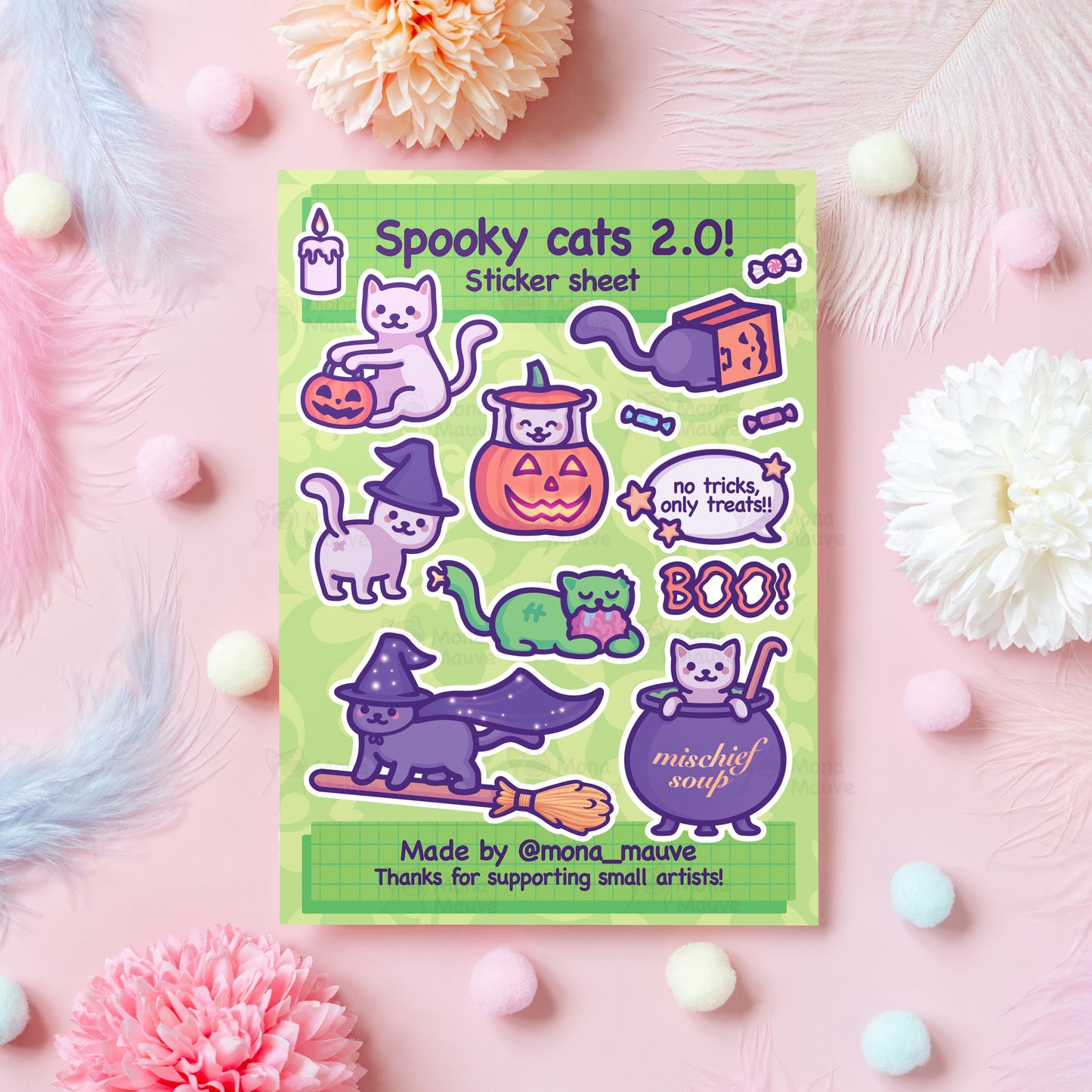 Cute Halloween Sticker Sheet | 13 Spooky Cat Vinyl Stickers