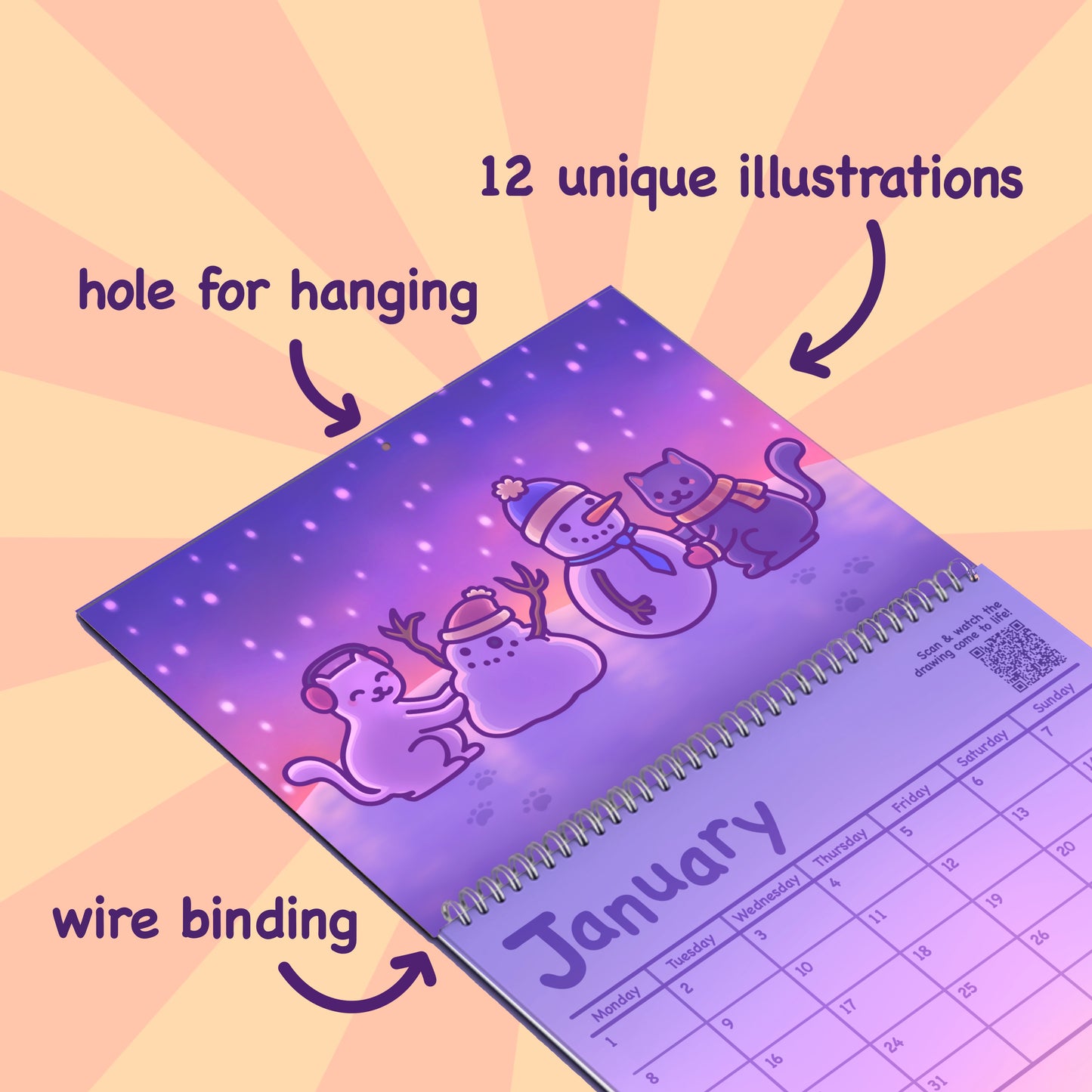 2026 Cat Calendar by Mona Mauve | 12 Month Interactive Calendar