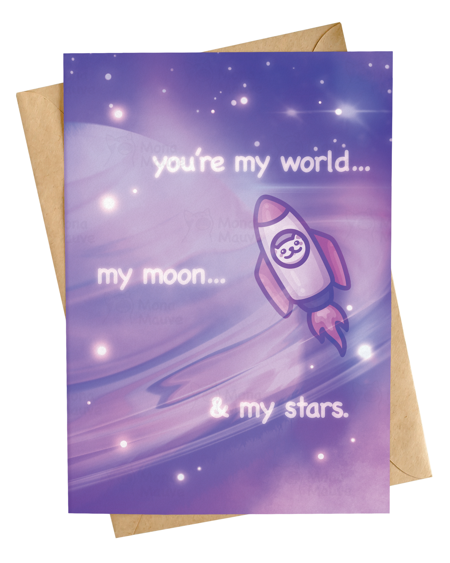 My World, My Moon & My Stars | Cute Space Cat Anniversary Card