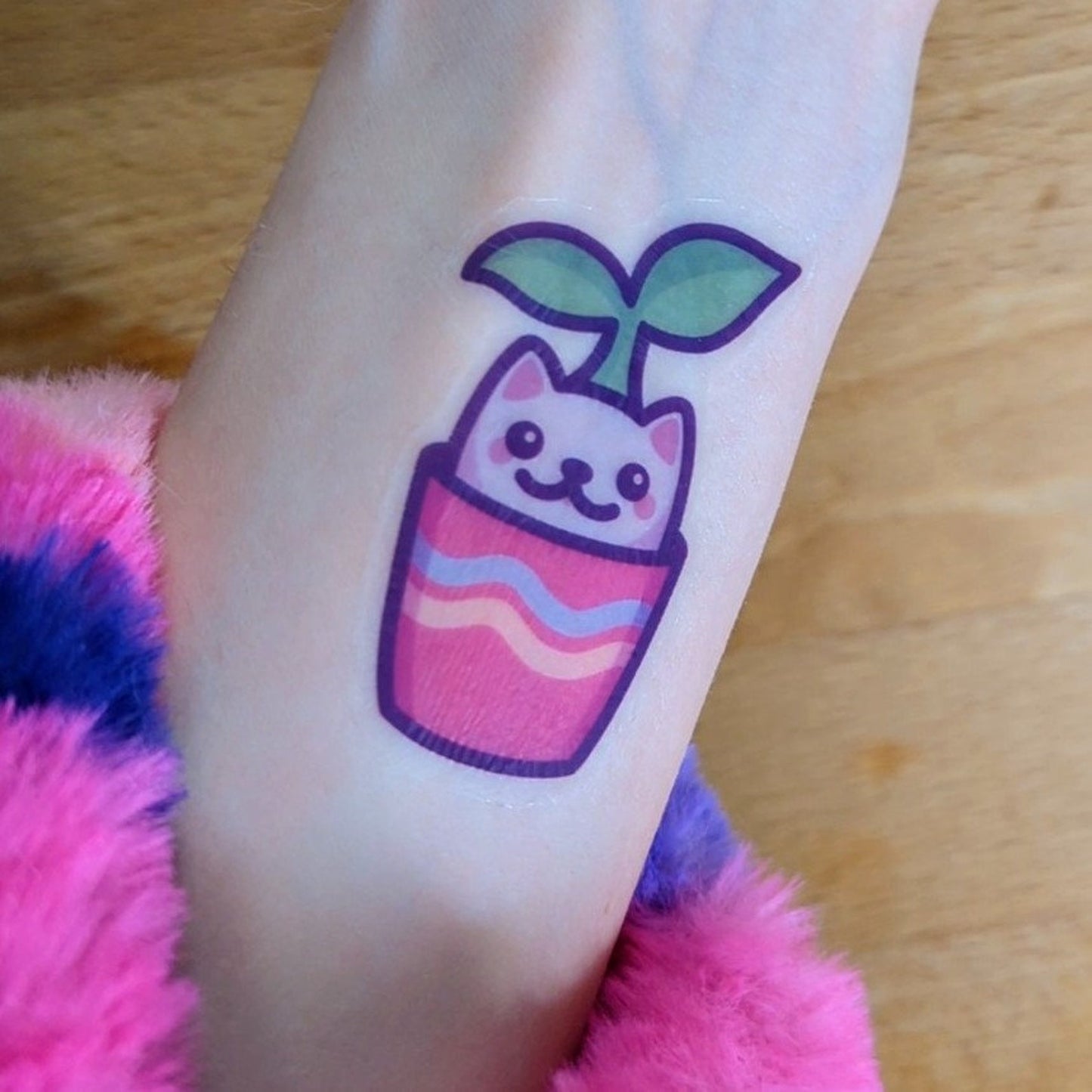 Cute Plant Cat Temporary Tattoo
