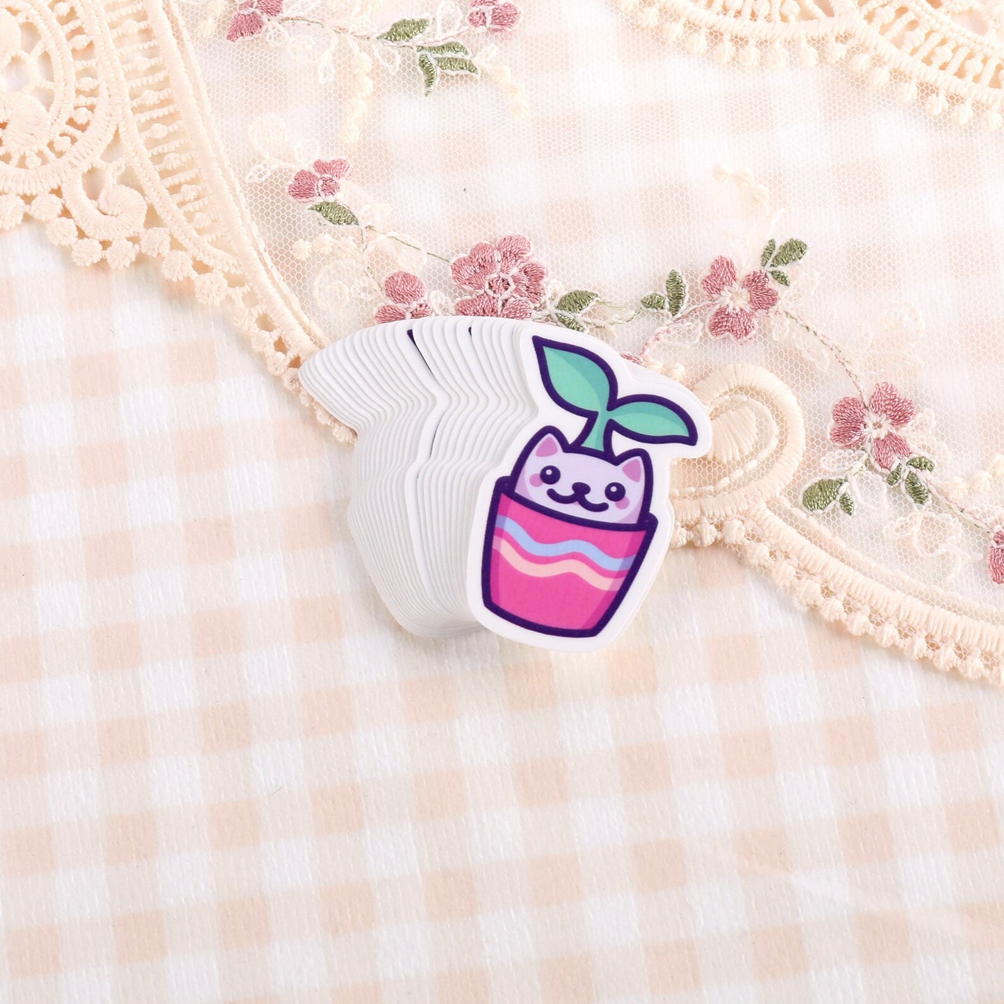 Cute Plant Cat Temporary Tattoo