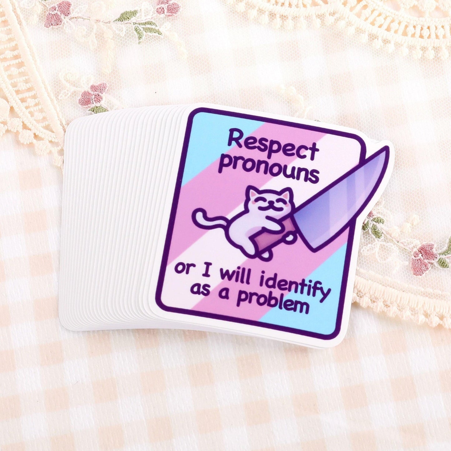 Funny Respect Pronouns Vinyl Sticker | Trans, Gender Fluid & Non-Binary Pride