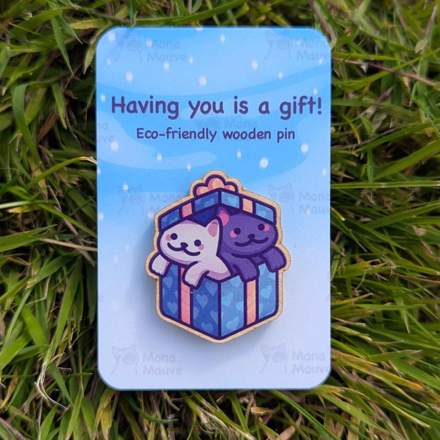 Cute Cat Christmas Wooden Pin
