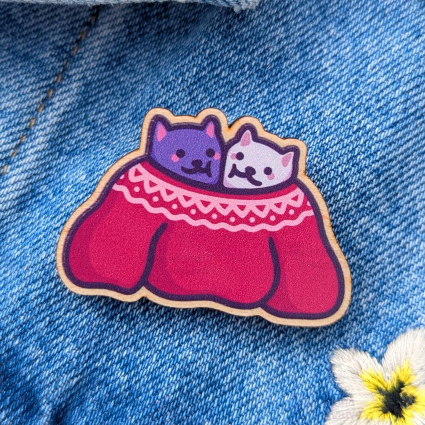 Cute Cat Christmas Wooden Pin