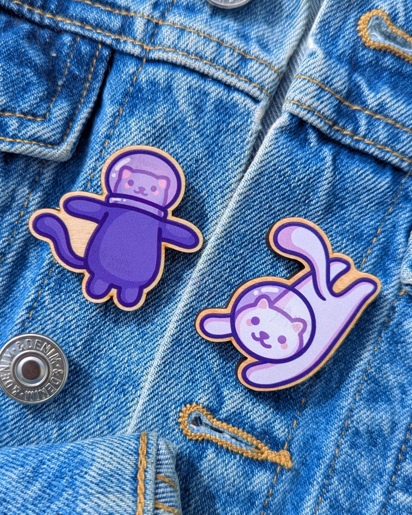Cute Space Cat Wooden Pin