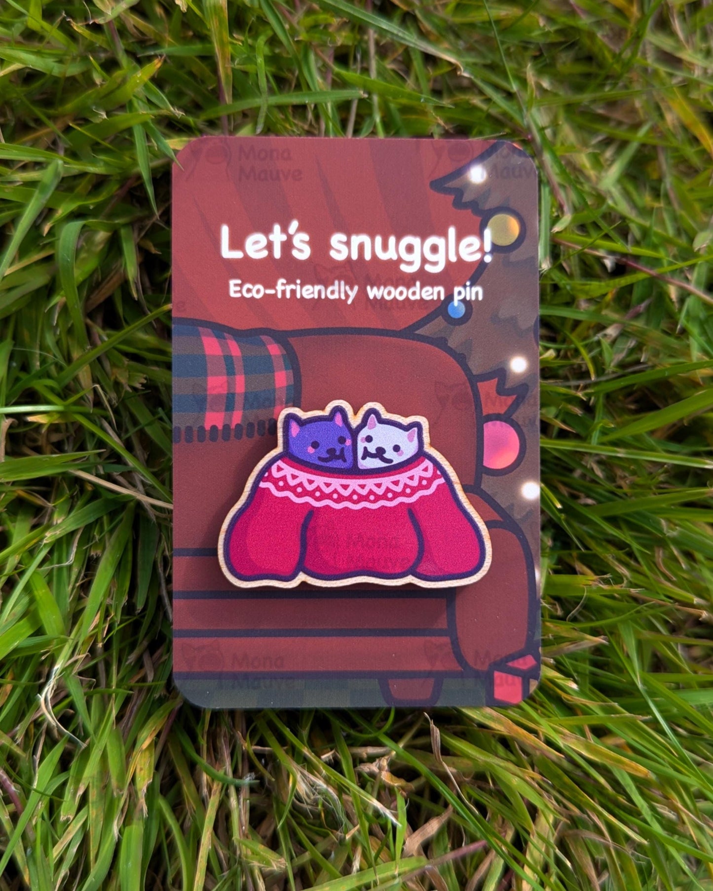 Cute Cat Christmas Wooden Pin