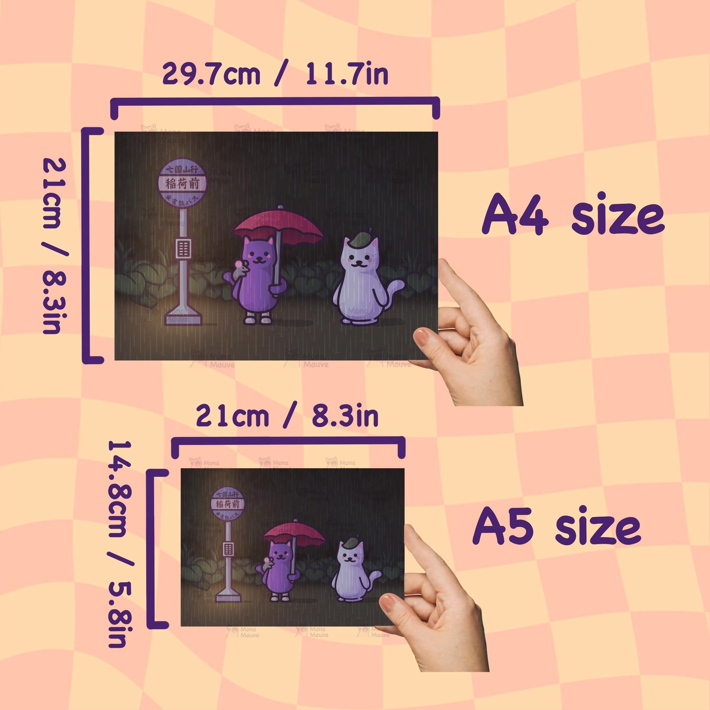 Cats in the Rain at a Bus Stop | Anime Inspired Poster