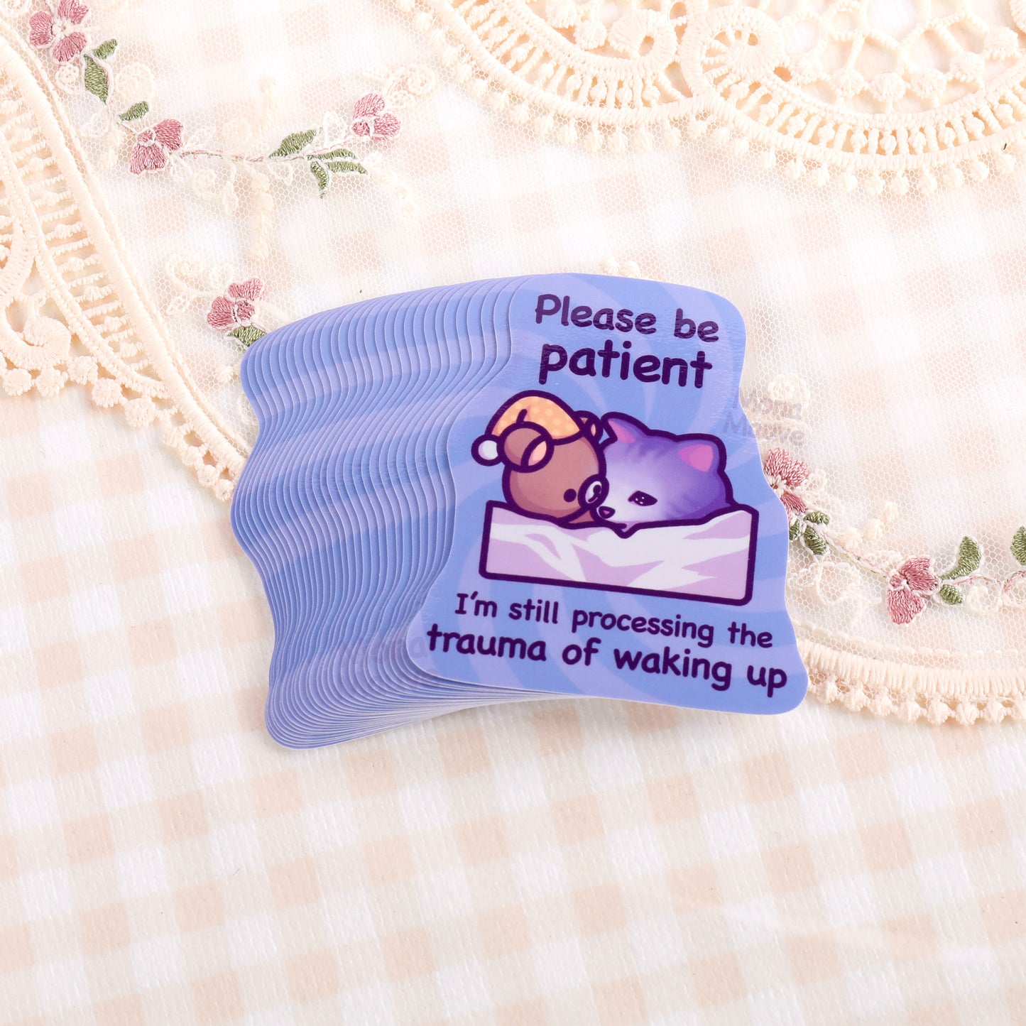 Trauma of Waking Up | Funny Cat Meme Vinyl Sticker
