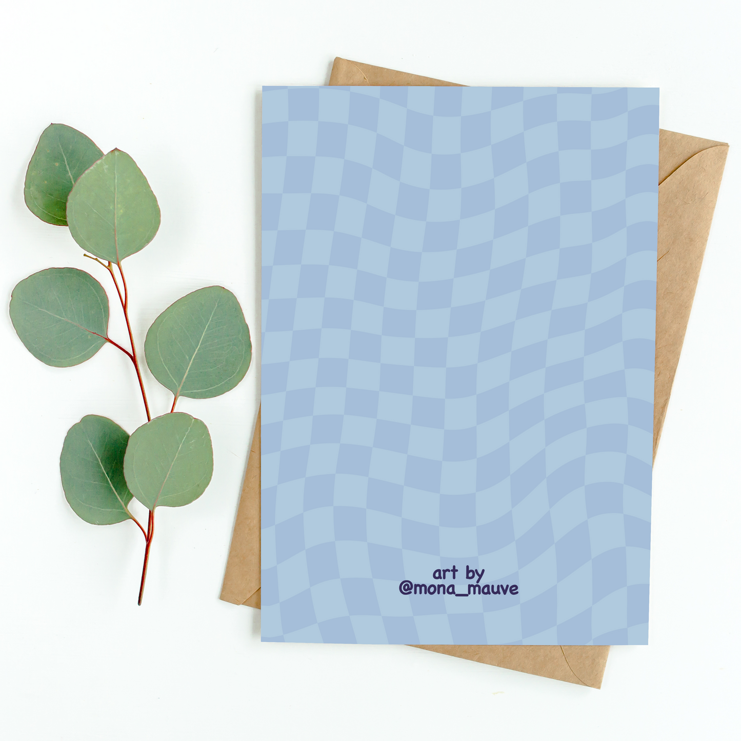 The back of the card. It reads: "Made by Mona Mauve. Thank you for supporting small artists!"
