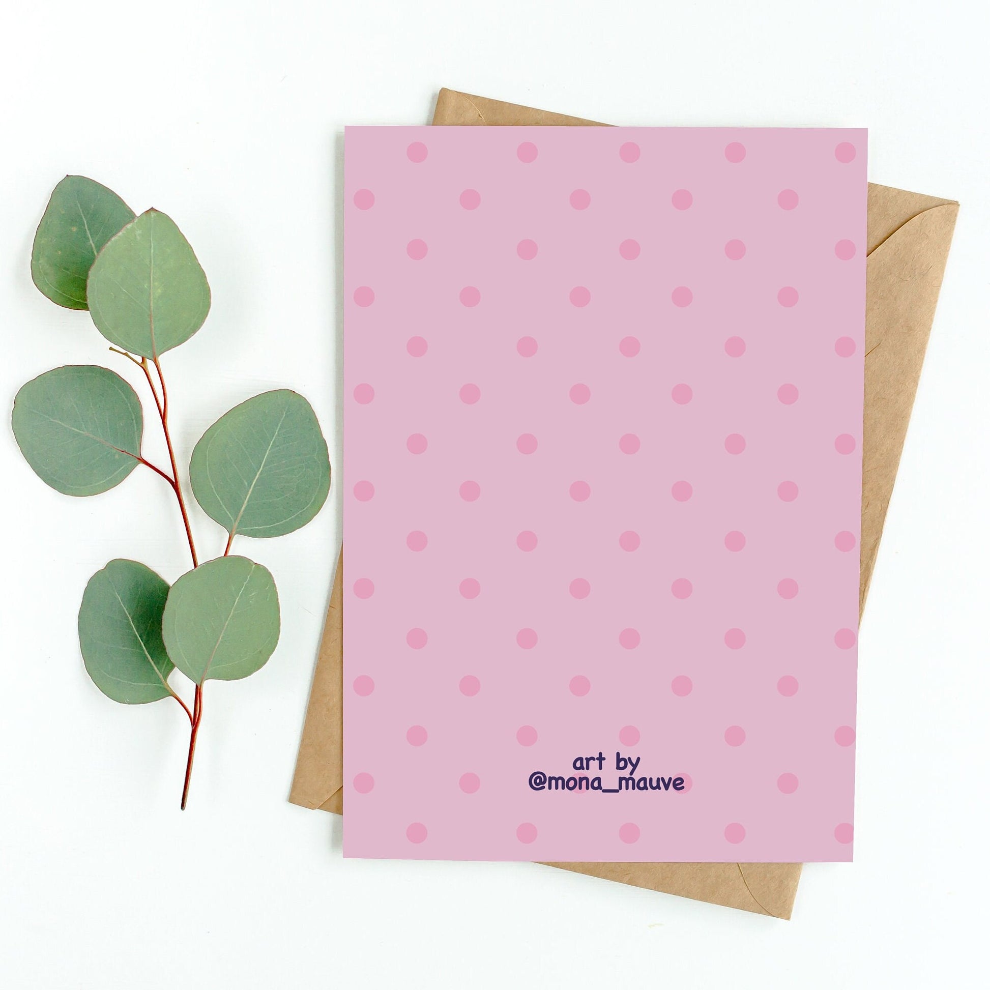 The back of the card. It reads: "Made by Mona Mauve. Thank you for supporting small artists!"
