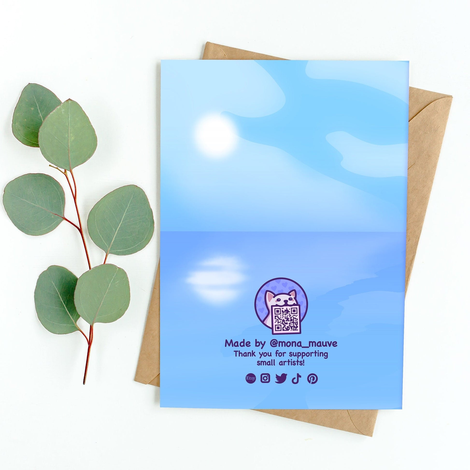 The back of the card. It reads: "Made by Mona Mauve. Thank you for supporting small artists!"