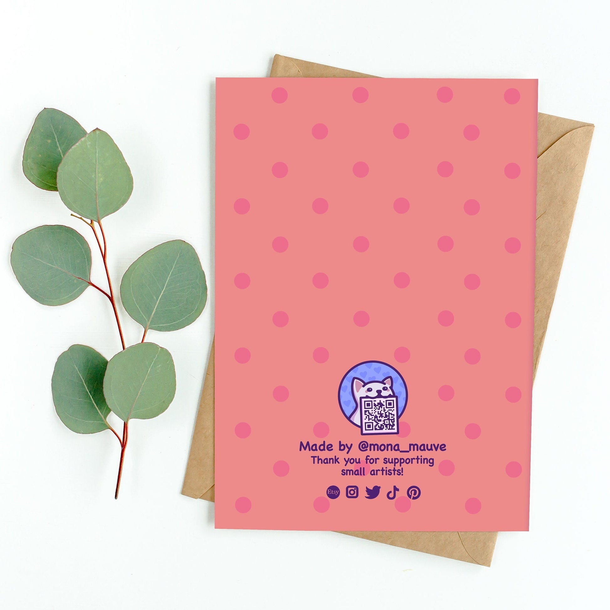 The back of the card. It reads: "Made by Mona Mauve. Thank you for supporting small artists!"