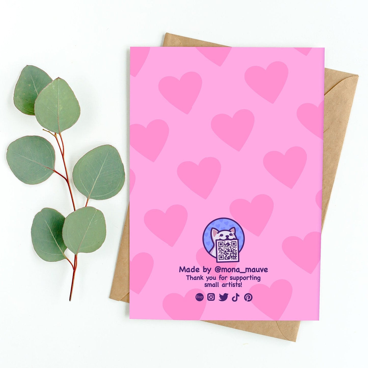 The back of the card. It reads: "Made by Mona Mauve. Thank you for supporting small artists!"