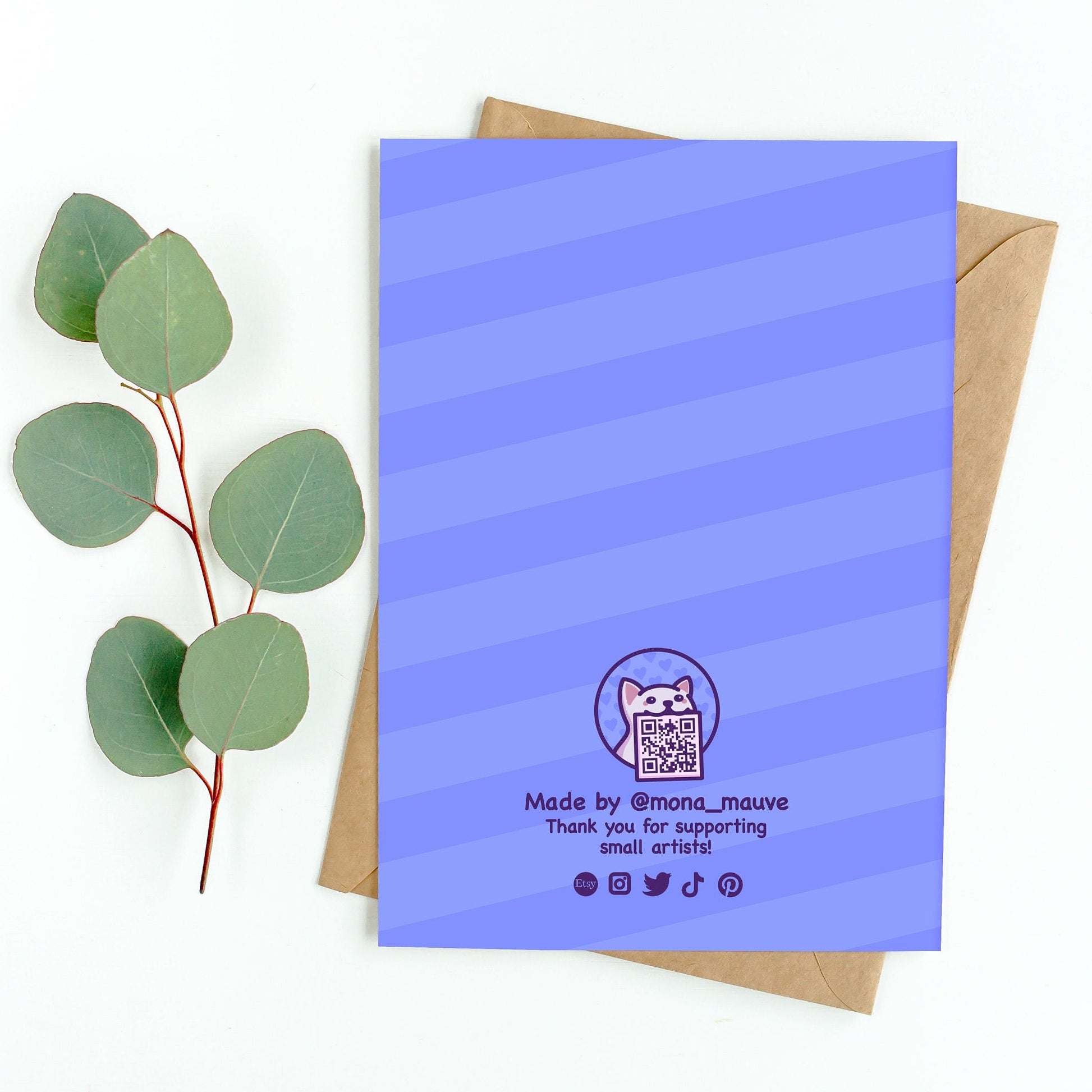 The back of the card. It reads: "Made by Mona Mauve. Thank you for supporting small artists!"