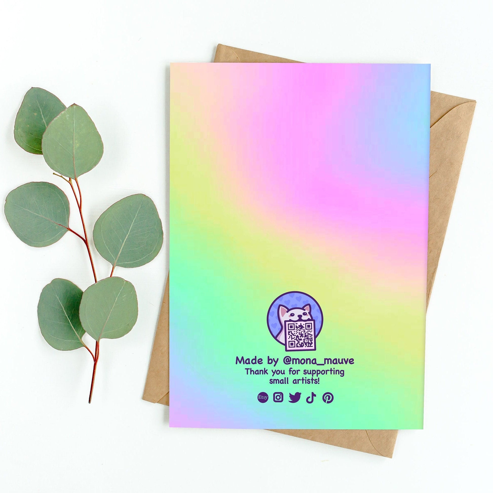 The back of the card. It reads: "Made by Mona Mauve. Thank you for supporting small artists!"