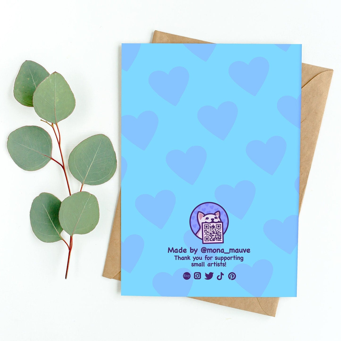 The back of the card. It reads: "Made by Mona Mauve. Thank you for supporting small artists!"