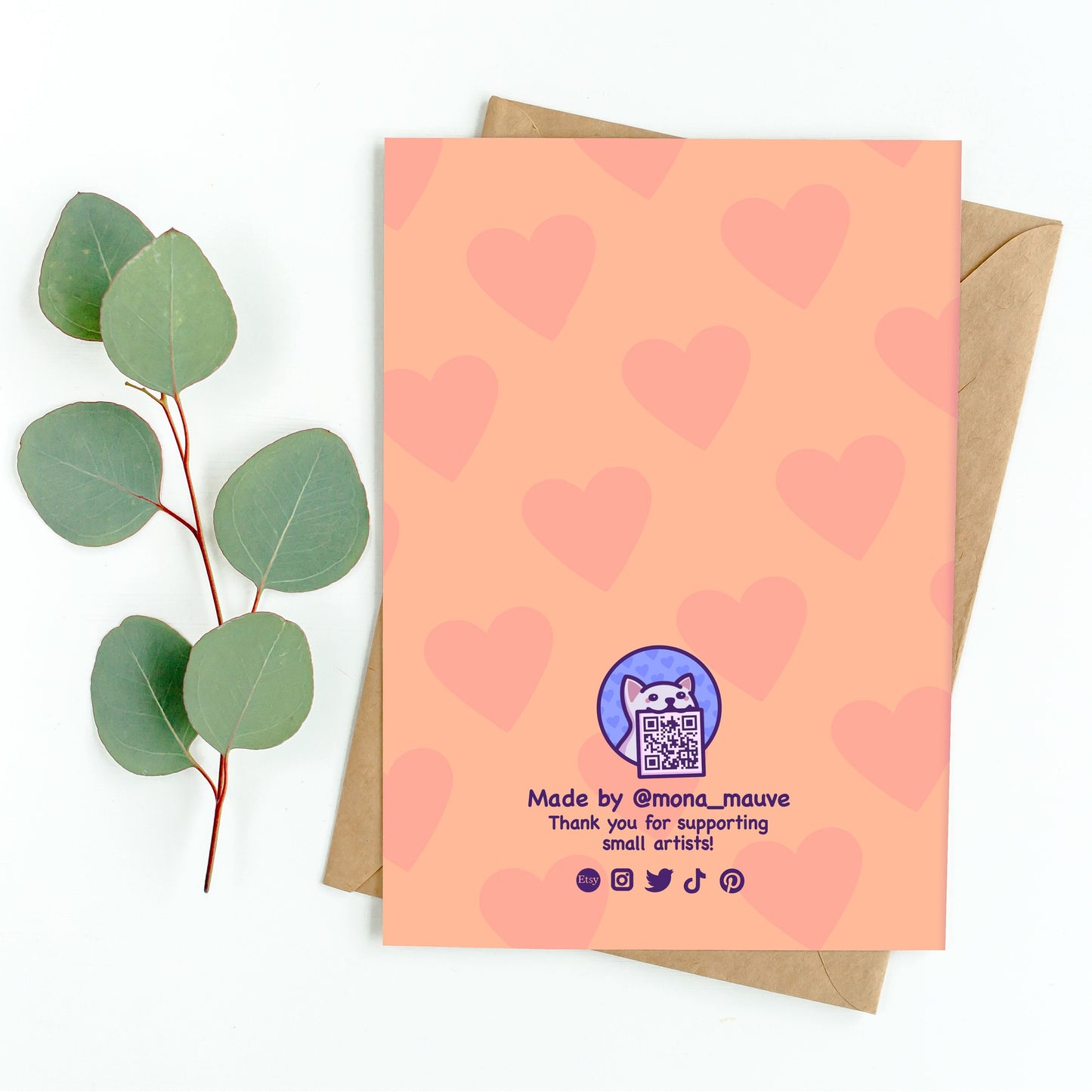 The back of the card. It reads: "Made by Mona Mauve. Thank you for supporting small artists!"