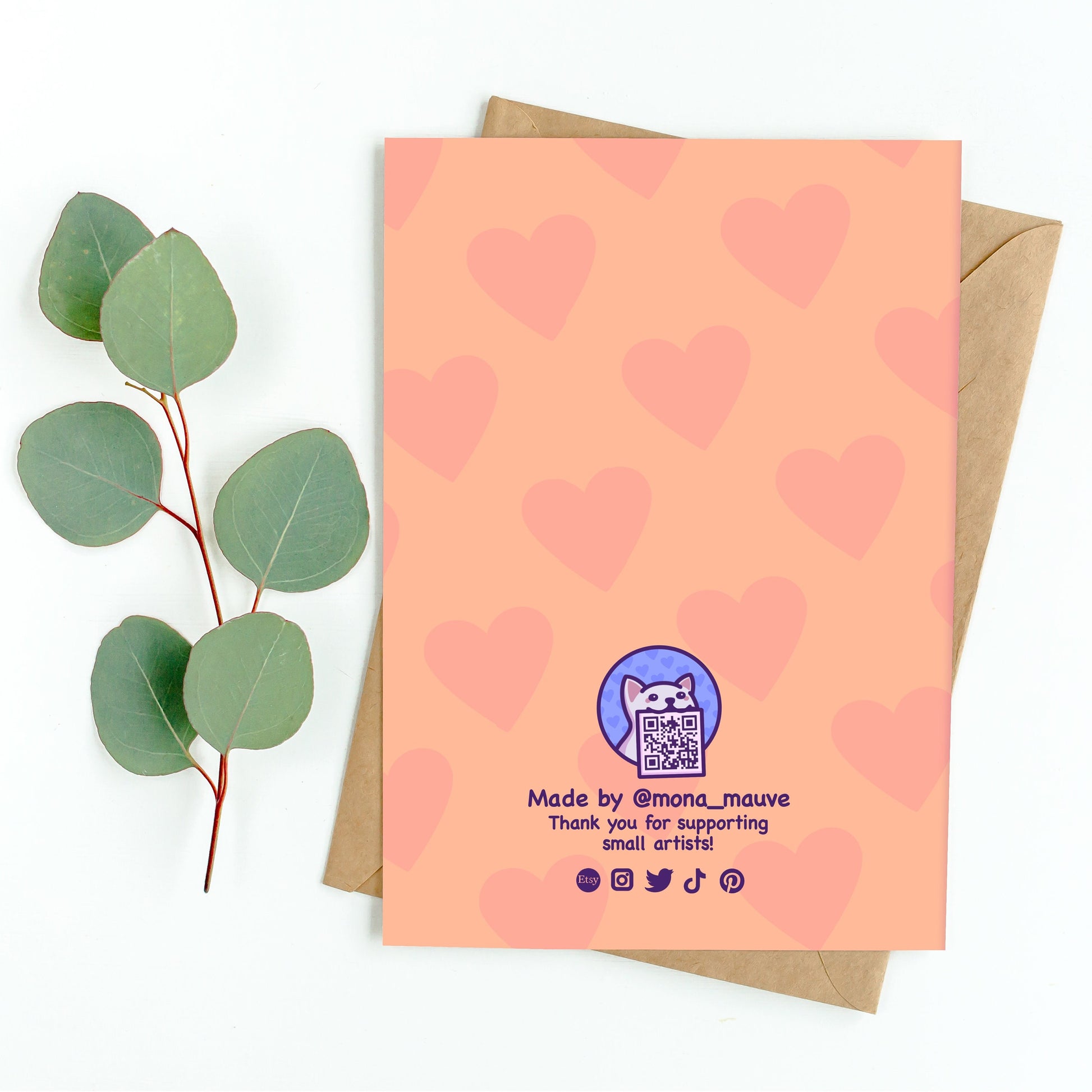 The back of the card. It reads: "Made by Mona Mauve. Thank you for supporting small artists!"