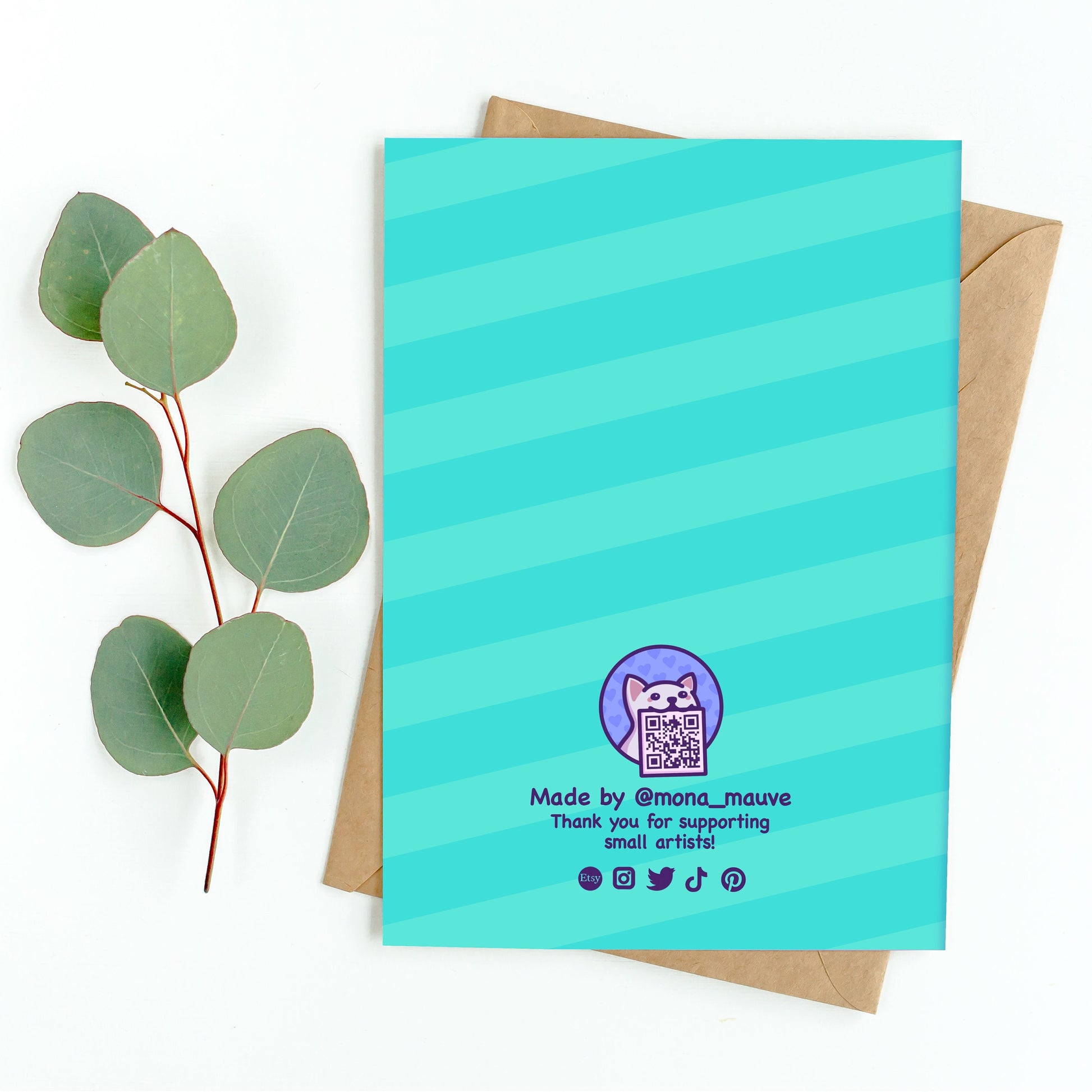 The back of the card. It reads: "Made by Mona Mauve. Thank you for supporting small artists!"