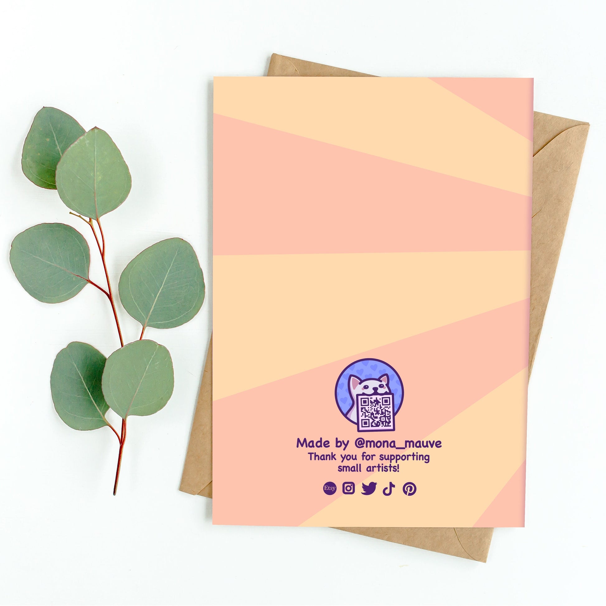 The back of the card. It reads: "Made by Mona Mauve. Thank you for supporting small artists!"