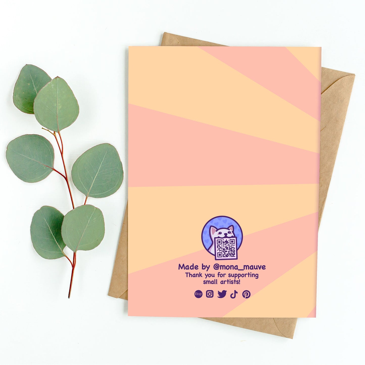 The back of the card. It reads: "Made by Mona Mauve. Thank you for supporting small artists!"