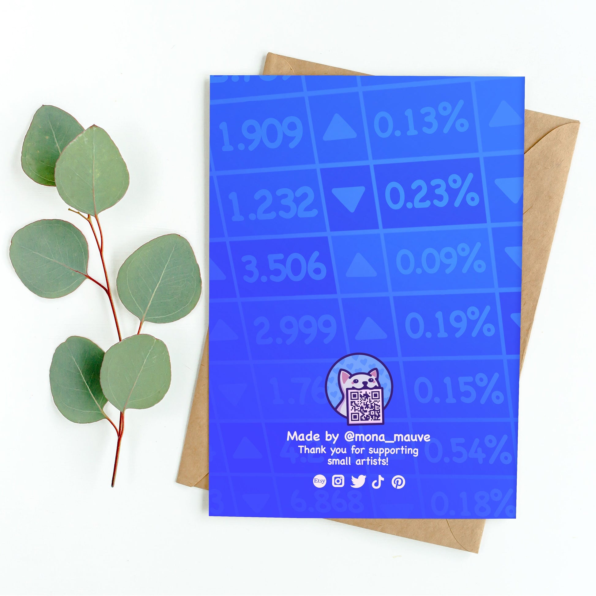 The back of the card. It reads: "Made by Mona Mauve. Thank you for supporting small artists!"