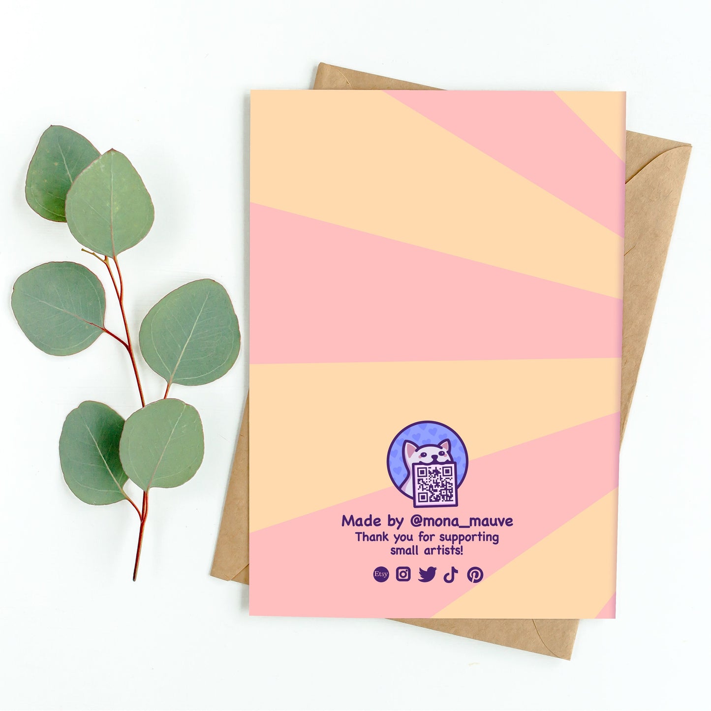 The back of the card. It reads: "Made by Mona Mauve. Thank you for supporting small artists!"