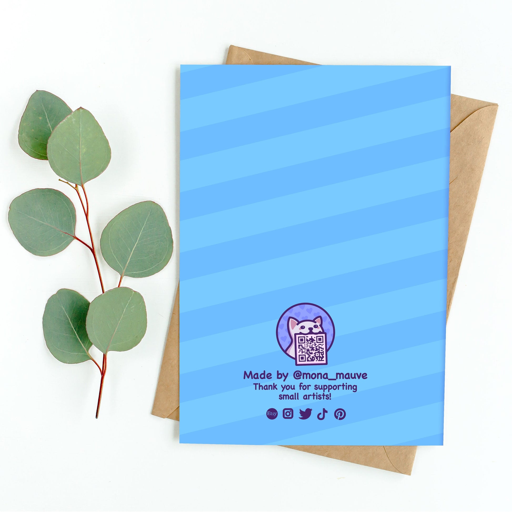The back of the card. It reads: "Made by Mona Mauve. Thank you for supporting small artists!"