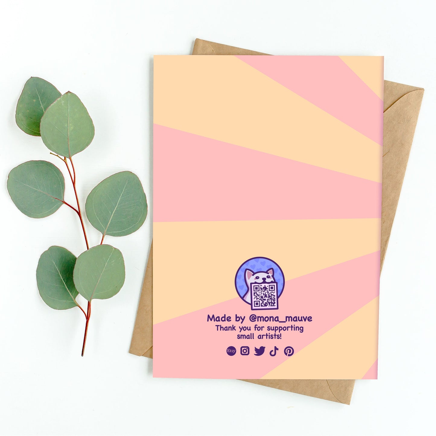 The back of the card. It reads: "Made by Mona Mauve. Thank you for supporting small artists!"